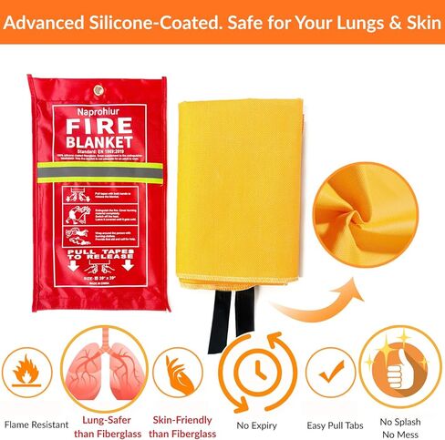 Silicone-coated Fire Blanket for Home and Kitchen | 2 Pack 40"x40" Skin-friendly Emergerncy Fire Blanket | Glow-in-the-dark Design | Housewarming Gift for Loved Ones in Saudi Arabia