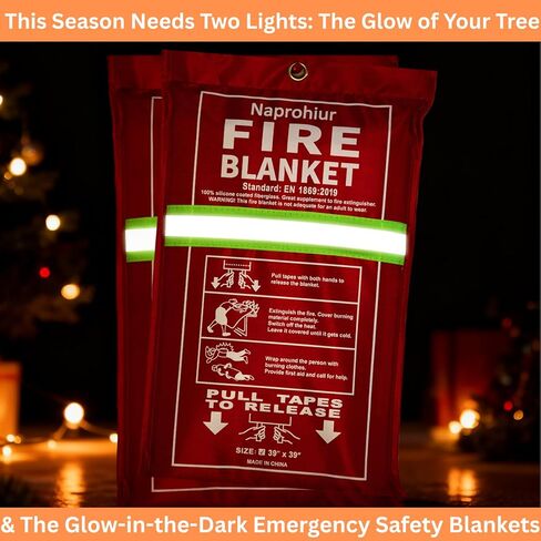 Silicone-coated Fire Blanket for Home and Kitchen | 2 Pack 40"x40" Skin-friendly Emergerncy Fire Blanket | Glow-in-the-dark Design | Housewarming Gift for Loved Ones in Saudi Arabia