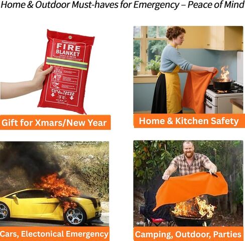 Silicone-coated Fire Blanket for Home and Kitchen | 2 Pack 40"x40" Skin-friendly Emergerncy Fire Blanket | Glow-in-the-dark Design | Housewarming Gift for Loved Ones in Saudi Arabia
