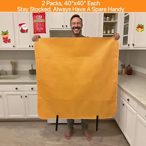 Silicone-coated Fire Blanket for Home and Kitchen | 2 Pack 40"x40" Skin-friendly Emergerncy Fire Blanket | Glow-in-the-dark Design | Housewarming Gift for Loved Ones in Saudi Arabia