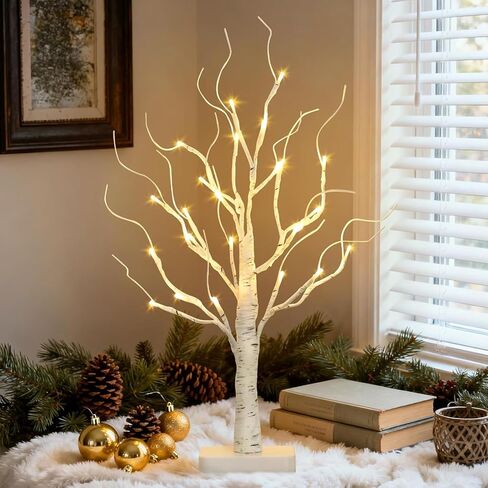 PABIPABI Lighted Birch Tree, Christmas Tree with 24 LED Lights, Tabletop Centerpiece Artificial Tree Lights with Timer for Home Office Bedroom Wedding - Set of 4 in Saudi Arabia