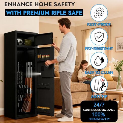 Karini 12 Gun Safe for Rifle and Pistols Gun Cabinets for Rifles and Shotguns Quick Access Rifle Safe for Home Long Gun Safe Clearance Gun Locker with Lockbox Adjustable Shelf Gun Rack in Saudi Arabia