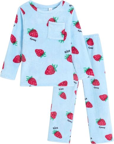 الفتيات جولة العنق الفانيلا الفانيلا بيجاما الشتاء الأكمام طويلة السراويل الطويلة cattoon plush sleepwear lighty حجم 8 إلى 16 in Kuwait