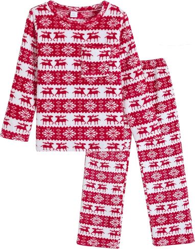 Girls Round Neck Flannel Pajama Sets Winter Long Sleeve Long Pants Cattoon Plush Sleepwear Nighty Size 8 to 16 in Kuwait