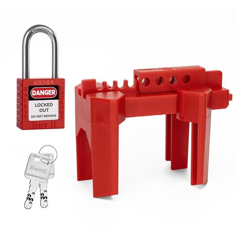 قفل صمام الكرة، جهاز قفل صمام الكرة قابل للتعديل، أقفال صنبور صغيرة في الهواء الطلق، قفل حنفية المياه، أحمر، مادة ABS، مناسبة للأنابيب الخارجية بقطر 1/2 بوصة - 2-1/2 بوصة، عبوة واحدة in Kuwait