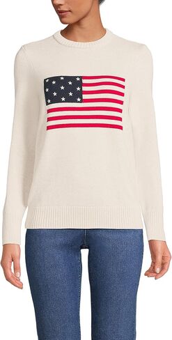 Lands' End Women's Cotton Drifter Crew Neck Sweater - Embroidered in Saudi Arabia