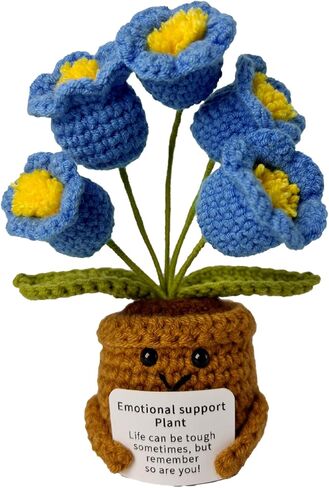 Inspirational Positive Crochet Plush Flowers,Emotional Support Knitted Pot with Positive Card,Handmade Knitted Wool Doll Present for Women Girls Mothers Wife Lovers（Purple Forget-Me-Not in Saudi Arabia