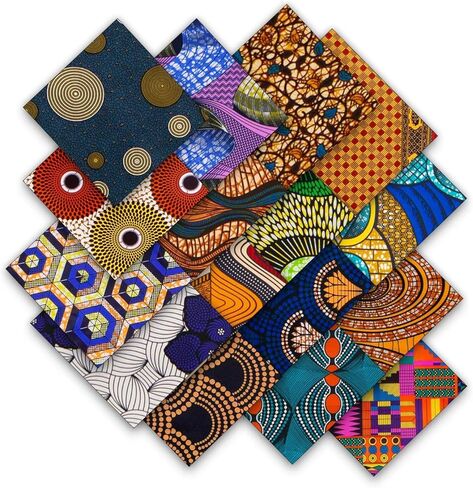 50 Pcs African Fabric Square 25 x 25 cm/9.8 x 9.8 Inches Polyester No Repeat Patchwork Printed Craft Bundle for DIY Sewing Accessories in Saudi Arabia