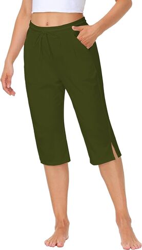 نساء يوجا كابري سروال مريح صالة الرباط السراويل مع جيوب جانبية in Kuwait