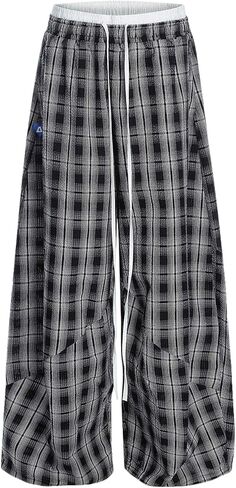 Aelfric Eden Plaid Baggy Sweatpants Women Double Waist Streetwear Y2K Unisex Casual Wide Leg Elastic Waist Trousers Pants in Saudi Arabia