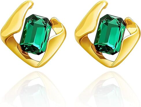 Emerald Earrings for Women, Formal Green Gemstone Large Studs, May Birthstone, Gift for Mom Wife Her by Febsky in Saudi Arabia
