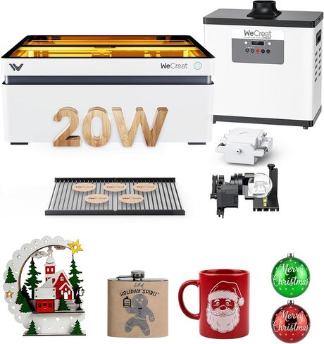 WECREAT Vision 20W Laser Engraver Machine, with AirGurad Pro Fume Extractor, 4 in 1 Rotary, Auto-Lifting, Smart HD Camera, Laser Engraver for Metal Tumblers Wood Acrylic Leather in Kuwait