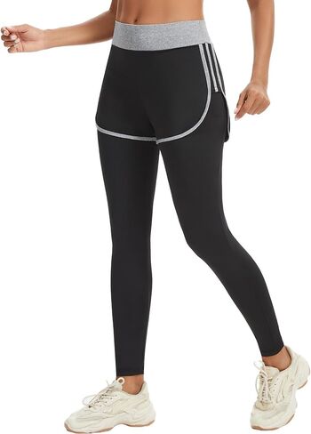 ​​Women's 2 in 1 Running Shorts with Liner - High Waist Black Workout Athletic Shorts for Women in Kuwait