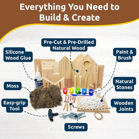 SparkJump Cottage Birdhouse Kit - Easy DIY Bird House for Outdoors, Cedar Roof & Front Porch, Natural Stones, FSC Certified Wood, Fun Family Crafting Project in Saudi Arabia