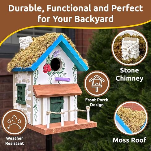 SparkJump Cottage Birdhouse Kit - Easy DIY Bird House for Outdoors, Cedar Roof & Front Porch, Natural Stones, FSC Certified Wood, Fun Family Crafting Project in Saudi Arabia