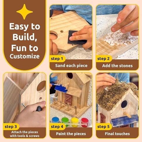 SparkJump Cottage Birdhouse Kit - Easy DIY Bird House for Outdoors, Cedar Roof & Front Porch, Natural Stones, FSC Certified Wood, Fun Family Crafting Project in Saudi Arabia