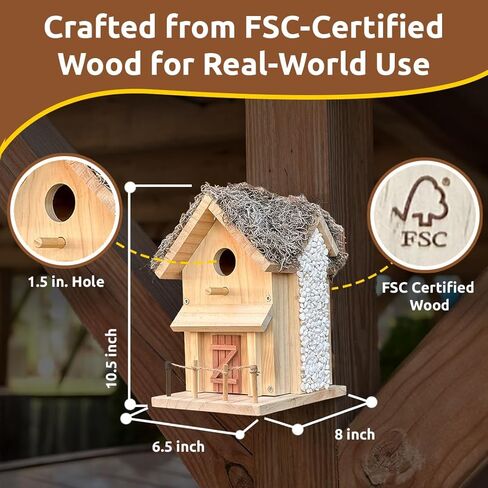 SparkJump Cottage Birdhouse Kit - Easy DIY Bird House for Outdoors, Cedar Roof & Front Porch, Natural Stones, FSC Certified Wood, Fun Family Crafting Project in Saudi Arabia
