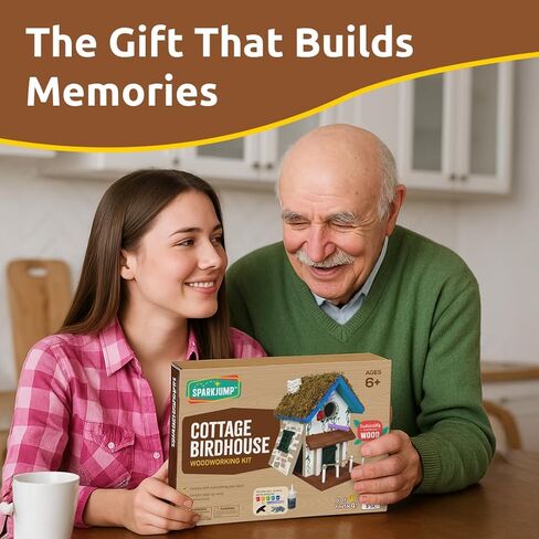 SparkJump Cottage Birdhouse Kit - Easy DIY Bird House for Outdoors, Cedar Roof & Front Porch, Natural Stones, FSC Certified Wood, Fun Family Crafting Project in Saudi Arabia