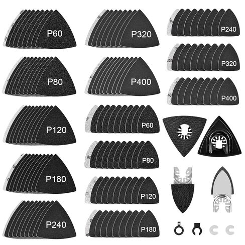 148Pcs Oscillating Tool Sanding Pad Kit with 2 Finger & 2 Triangle Sanding Pads, 140 Wet Dry Multitool Sandpaper 60-400 Grit, Multi Tool Sanding Pad for Detail Corner Wood Metal Plaster-Fit for Dewalt in Kuwait