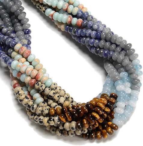 JM Design 5x8mm Mix Gemstone Rainbow Colored Smooth Rondelle Stone Beads for Bracelets Jewelry Making Adults in Saudi Arabia