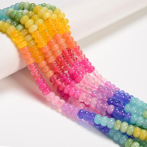 JM Design 5x8mm Mix Gemstone Rainbow Colored Smooth Rondelle Stone Beads for Bracelets Jewelry Making Adults in Saudi Arabia
