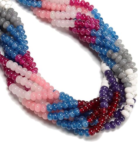 JM Design 5x8mm Mix Gemstone Rainbow Colored Smooth Rondelle Stone Beads for Bracelets Jewelry Making Adults in Saudi Arabia