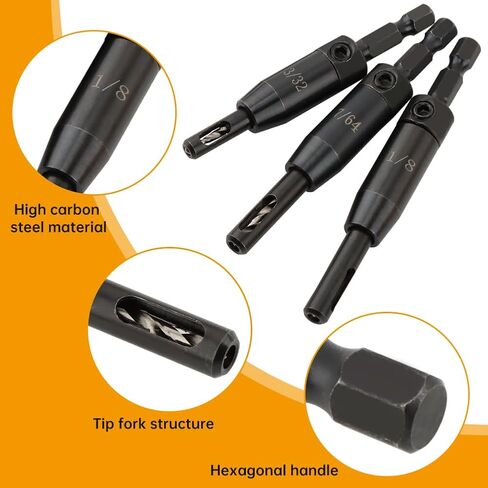 3 Pcs Self Centering Drill Bit Set 3/32", 7/64", 1/8", Self Centering Hinge Drill Bit 6 8 10 Screws, Install Hinge &Drill Guide Hole, High-Precision &Durable(Black) in Saudi Arabia