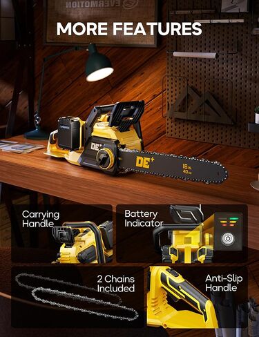 منشار كهربائي لاسلكي DeForce 16 بوصة 40 فولت، لبطاريات DeWalt 20V Max، منشار سلسلة يعمل بالبطارية بدون فرش، مع مزيتة تلقائية، منشار كهربائي محمول لتقليم الأشجار الخشبية (أداة عارية فقط) in Kuwait
