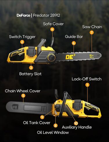 منشار كهربائي لاسلكي DeForce 16 بوصة 40 فولت، لبطاريات DeWalt 20V Max، منشار سلسلة يعمل بالبطارية بدون فرش، مع مزيتة تلقائية، منشار كهربائي محمول لتقليم الأشجار الخشبية (أداة عارية فقط) in Kuwait
