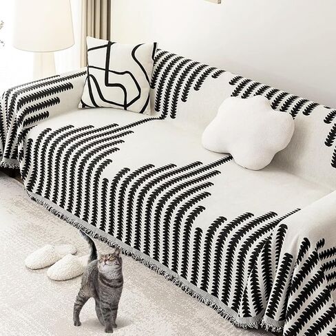 Boho Sofa Covers Washable Sectional with Tassel Couch Cover Dogs Reversible Chenille Cream Couch Covers for 2 Cushion Couch Sofa Slipcovers Furniture Protector (Khaki, Large 71''*118'') in Saudi Arabia
