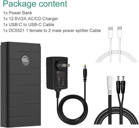 Talentcell 12V 7000mAh Portable Power Bank, 76.65Wh Capacity, PD 45W USB-C, USB-A and DC Output port, Multiple Out for Raspberry Pi 5/LED Strip/CCTV Camera/Telescope, Smartphone, with 12.6V 2A Charger in Saudi Arabia