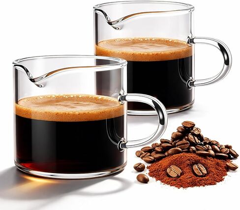 Espresso Cups, Glass Coffee Espresso Cups with Pour Spout, 4.3 oz, Clear, Set of 2 (Set of 2) in Kuwait