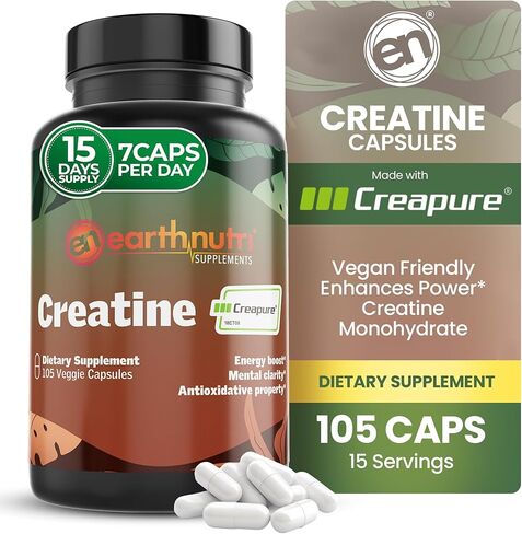 كبسولة الكرياتين المصنوعة من كرياتين Creapure® الألماني الصنع، نباتي، معتمد من الشريعة اليهودية وحلال، 5000 مجم لكل حصة - 105 كبسولات (7 كبسولات لكل حصة) in Saudi Arabia