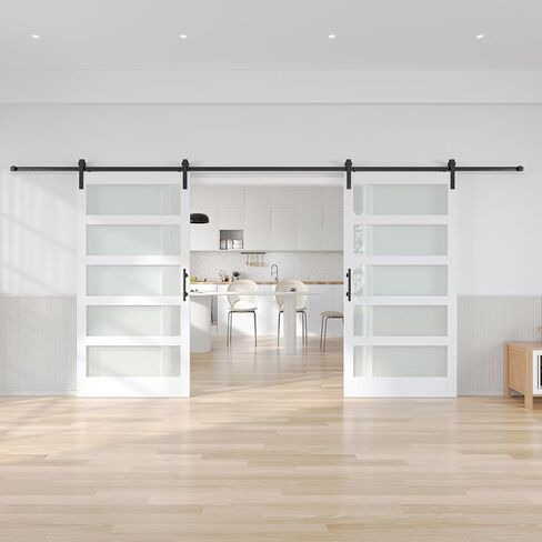 Fredbeck Double 42 Glass Barn Door 42X84 (84 barn Door with 14ft Hardware kit inlcuded in Saudi Arabia