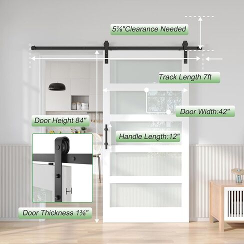 Fredbeck Double 42 Glass Barn Door 42X84 (84 barn Door with 14ft Hardware kit inlcuded in Saudi Arabia