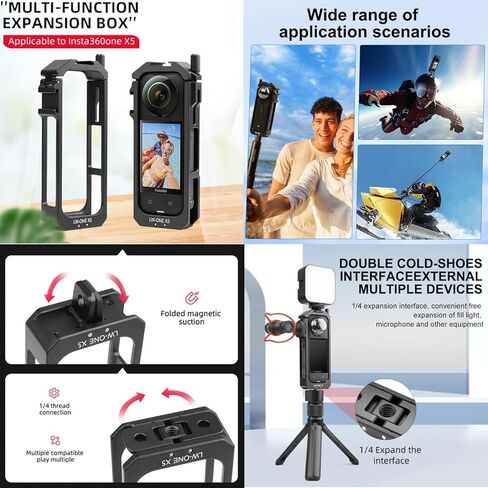Insta 360 X5 Aluminum Frame Cage Case Bag Premium Glass Lens Guard Set Screen Protector for Insta360 X5 X 5 Accessories Kit Anti-Scratch Metal Shell Protective Film Cover (Black) in Saudi Arabia
