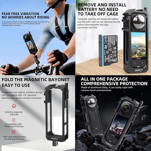 Insta 360 X5 Aluminum Frame Cage Case Bag Premium Glass Lens Guard Set Screen Protector for Insta360 X5 X 5 Accessories Kit Anti-Scratch Metal Shell Protective Film Cover (Black) in Saudi Arabia