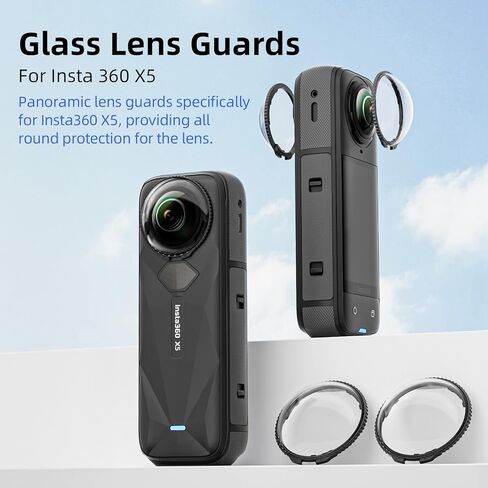 Insta 360 X5 Aluminum Frame Cage Case Bag Premium Glass Lens Guard Set Screen Protector for Insta360 X5 X 5 Accessories Kit Anti-Scratch Metal Shell Protective Film Cover (Black) in Saudi Arabia