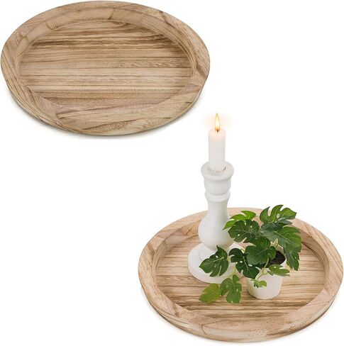 Hanobe Beach Decor Decorative Tray: Farmhouse Coastal Tray for Nautical Themed Decorations Coffee Table - Round Wooden Trays Ocean Style for Bathroom Countertop Centerpiece Rustic Blue in Saudi Arabia