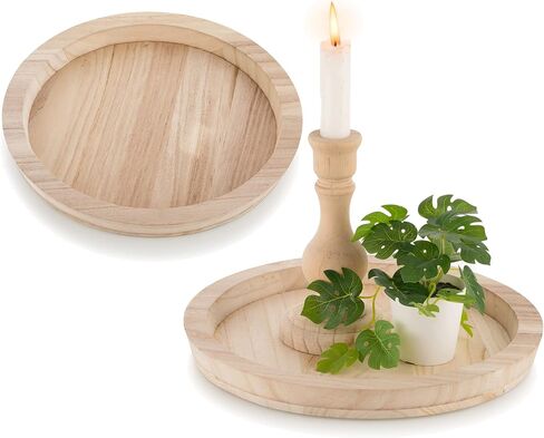 Hanobe Beach Decor Decorative Tray: Farmhouse Coastal Tray for Nautical Themed Decorations Coffee Table - Round Wooden Trays Ocean Style for Bathroom Countertop Centerpiece Rustic Blue in Saudi Arabia