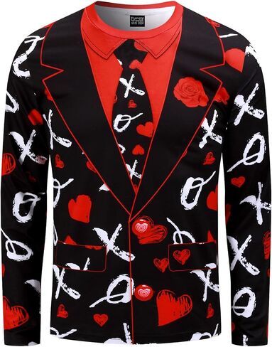 Funny World Men's Holiday Tuxedo T-Shirts Graphic Long Sleeve Novelty Party Costume Top in Saudi Arabia