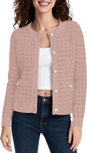 Urban CoCo Women's Open Front Button Down Knit Cropped Cardigan Casual Long Sleeve Sweater Jacket in Saudi Arabia