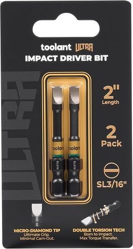 toolant 2 Inch Flat Slotted Bit SL3/16", Magnetic Anti-Slip Impact Screwdriver Bits, 2pcs Impact Steel X2 Driver Bit Set with CNC-Machined Tips for Impact Drivers in Saudi Arabia