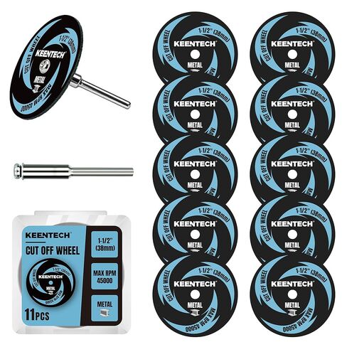 KEENTECH 1-1/2" Cut Off Wheels 11 Pack, 1.5" x 1/8" Fiberglass Reinforced Cutting Discs with 1 Mandrels, Rotary Tool Accessories for Metal in Saudi Arabia