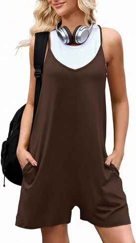 MAKABO Women's Short Rompers Jumpsuits,One Piece with Pockets Adjustable Strap Lightweight Summer Beach Vacation 2025 in Saudi Arabia