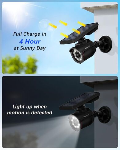 WEILAILIFE Solar Motion Sensor Light Outdoor Wireless Security Floodlight Fake Security Camera with LED Spotlights Waterproof 800 Lumen Bright Exterior Light(Black 1 Pack) in Saudi Arabia