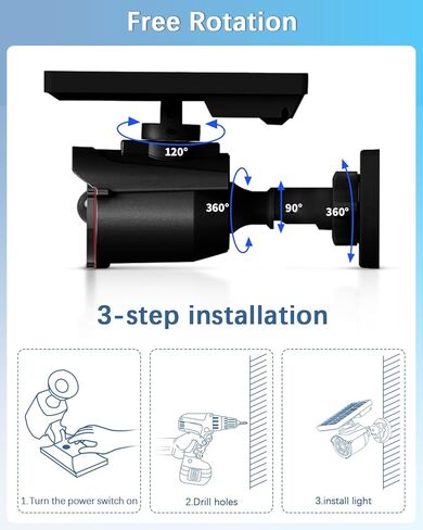 WEILAILIFE Solar Motion Sensor Light Outdoor Wireless Security Floodlight Fake Security Camera with LED Spotlights Waterproof 800 Lumen Bright Exterior Light(Black 1 Pack) in Saudi Arabia