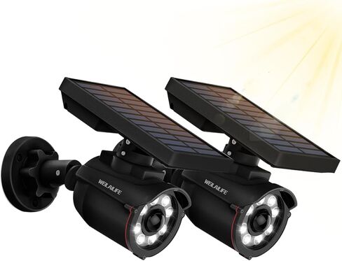 WEILAILIFE Solar Motion Sensor Light Outdoor Wireless Security Floodlight Fake Security Camera with LED Spotlights Waterproof 800 Lumen Bright Exterior Light(Black 1 Pack) in Saudi Arabia