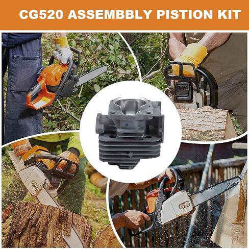 44MM 52CC Cylinder Assy 1E44F-5 44F-5 44-5 BG520 CG520 Assembly Piston Kit Ring Pin Clip Rebuild Trimmer Parts, Silver in Kuwait