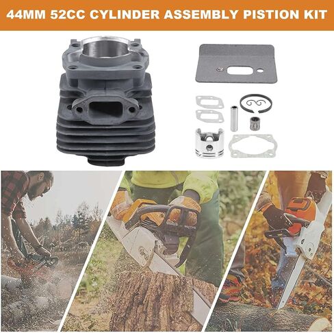 44MM 52CC Cylinder Assy 1E44F-5 44F-5 44-5 BG520 CG520 Assembly Piston Kit Ring Pin Clip Rebuild Trimmer Parts, Silver in Kuwait